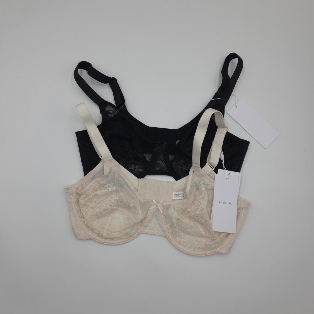 HSIA Bundle of Two Enchante Unlined Lace Underwire Bra in Beige Black Size 38DDD